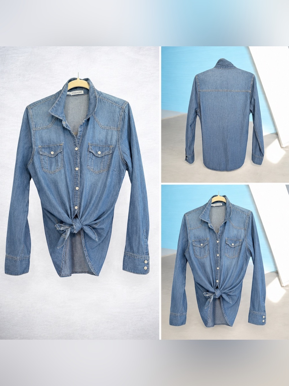 Maurices Chambray Denim Button Front Tie Front Shirt Women's Size 0X(14/L)